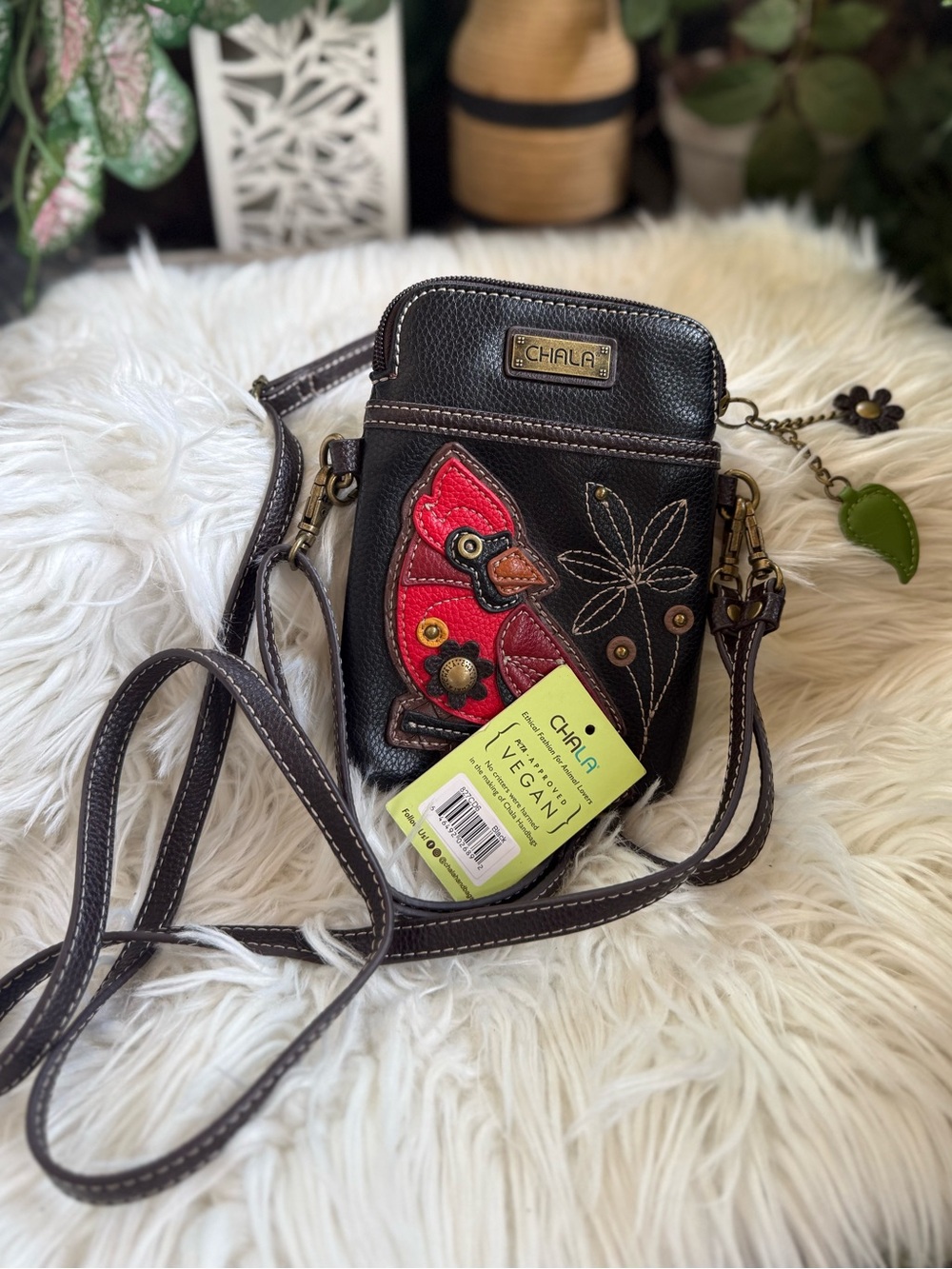 Chala Black Crossbody with Red Cardinal Applique